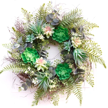 

22 inches Artificial Succulents Wreath Green Garlands Decorations for Home Wall Q6PE