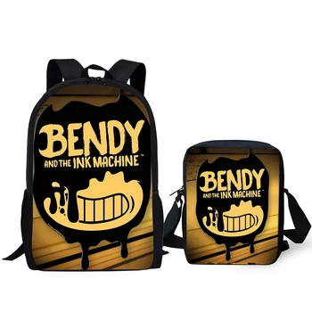 

HaoYun Fashion Kids Backpack Bendy and the Ink Machine Pattern School Book Bags Students 2PC Set Backpack/Flaps Bag/Pen Bags