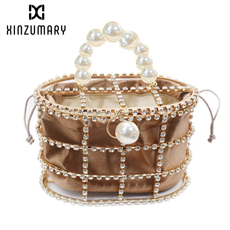 

Designer Fashion Women Evening Bag Pearled Portable Metal Frame Drawstring Female Handbag Clutch Bags Luxury Noble Clutch Bags