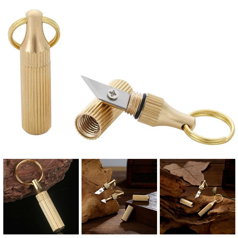 1 Pz Capsula In Ottone Mini Coltello Portachiavi Strumento Edc Multifunzionale Portachiavi Portatile Decorazione Strumenti Di Emergenza Di Sopravviven