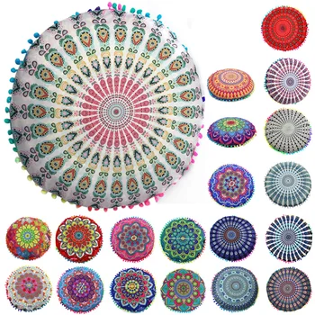 

Indian Mandala Floor Pillows Round Bohemian Cushion Cushions Pillows Cover Case #13