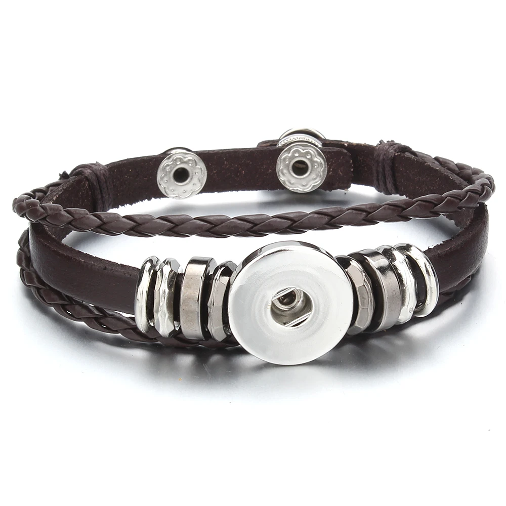 Snap Buttons Jewelry Handmade Braided Leather Snap Bracelet Bangles Fit 18mm Button DIY Ginger Charm Bracelet bracelet jewelry