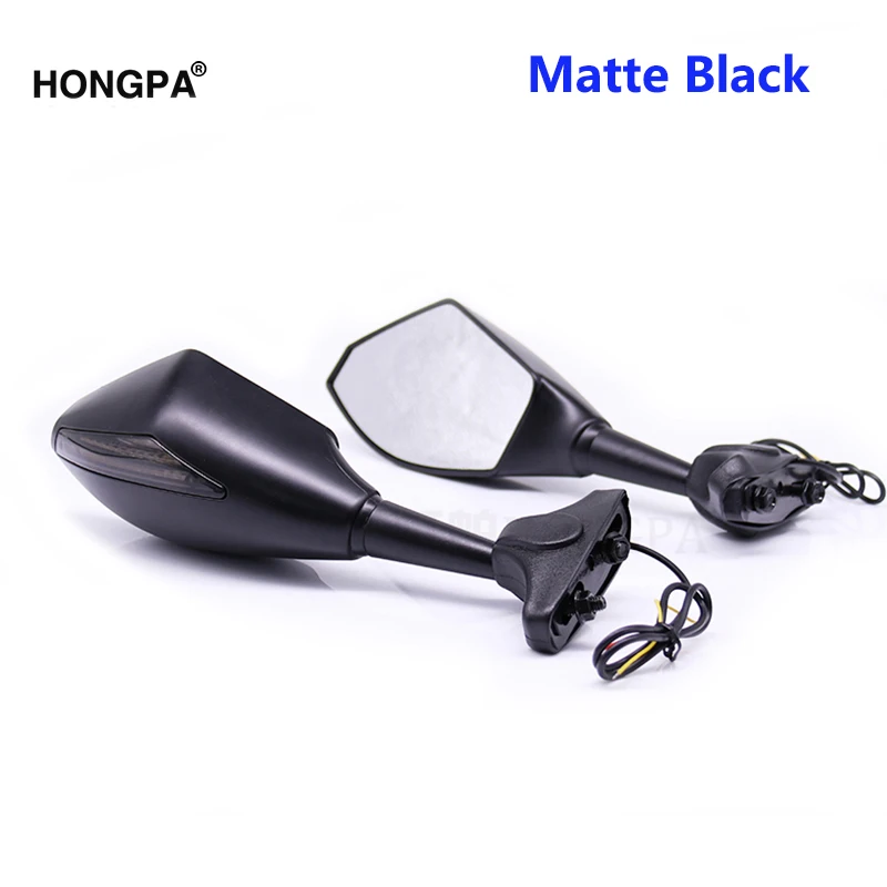 Matte Black Мотоцикл Универсальный заднего вида боковые зеркала светодиодный сигнал поворота Байк для Honda Suzuki Kawasaki ZX6R ZX10R ZX636 2 Когти кронштейн - Цвет: Matte Black
