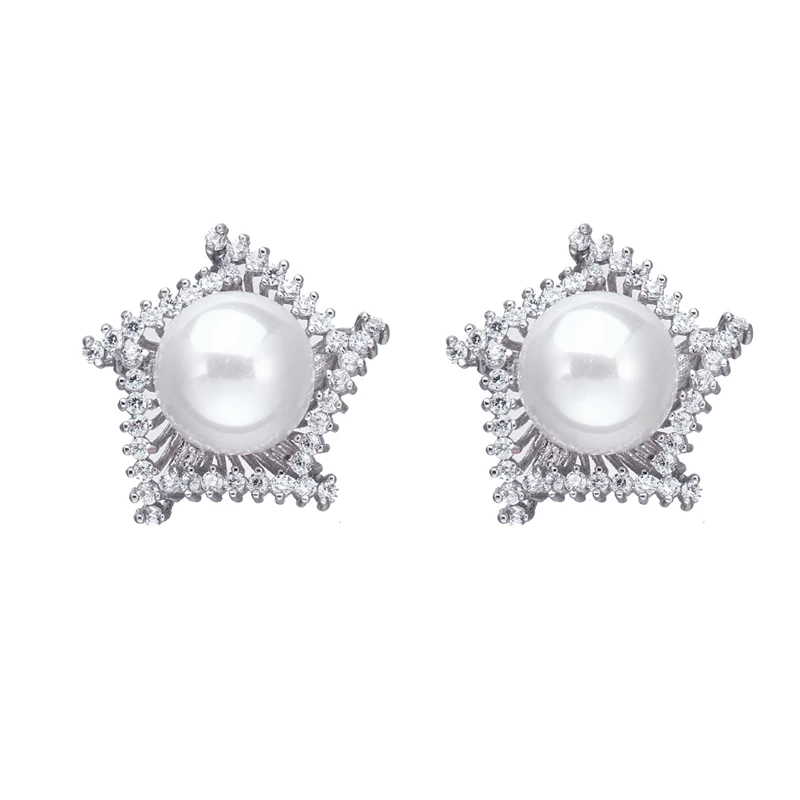 Bettyue AAA Cubic Zircon Fancy Model Pentagon Pearl In The Centre New Trendy Party Ear Studs Women And Ladies Multicolor Choice | Украшения