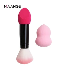 MAANGE 1pc Professional blusher brush 2 heads Nylon Make up Brushes Two Head Metal Cosmetic Tools with Sponge for Makeup Tools