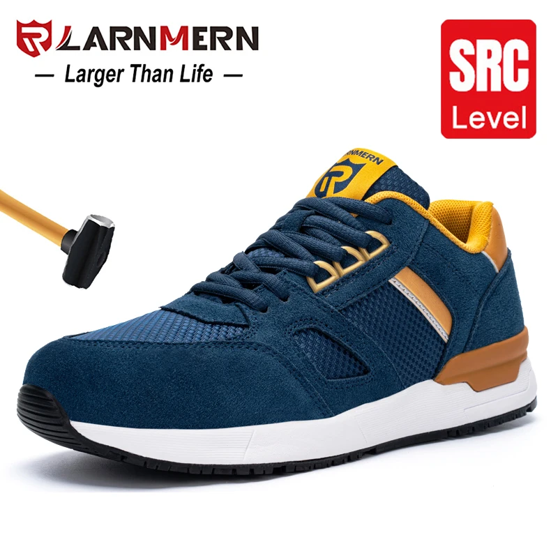 LARNMERN-zapatos de seguridad con punta de acero para hombre, calzado de trabajo ligero y transpirable, antideslizante y antigolpes, para construcción estática