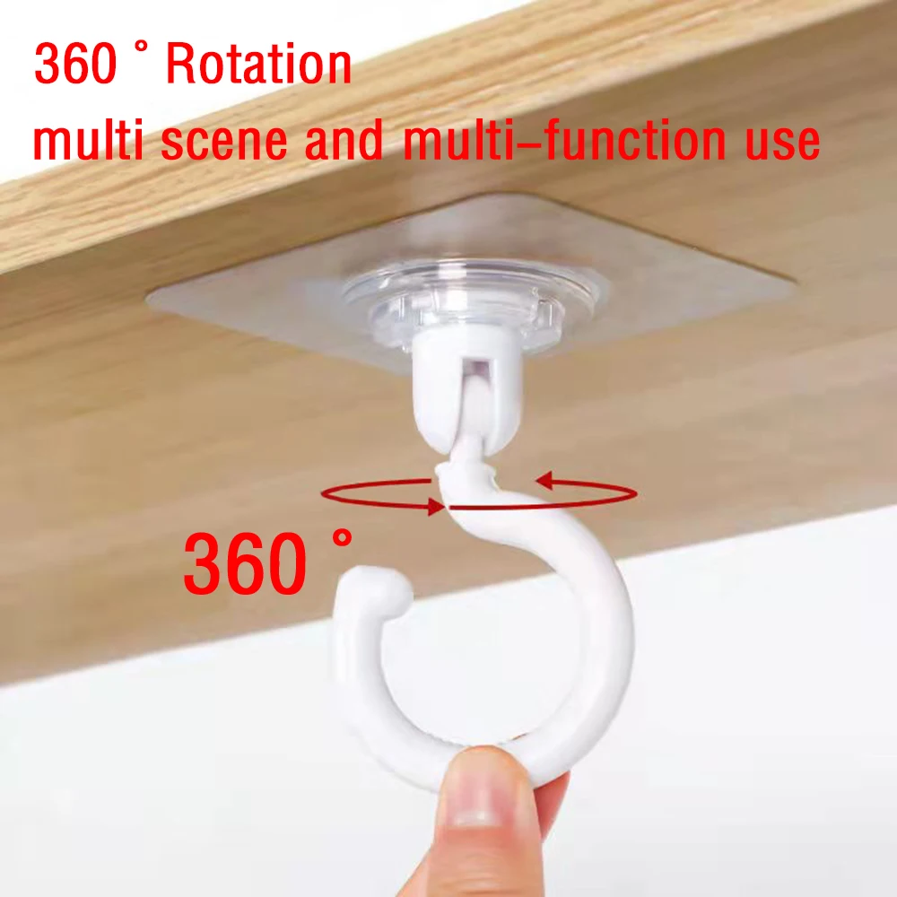 Solid Color Ceiling Rotary Hook Strong Hook Household Multifunction Adhesive Kitchen Bathroom Door Back Coat 1PC