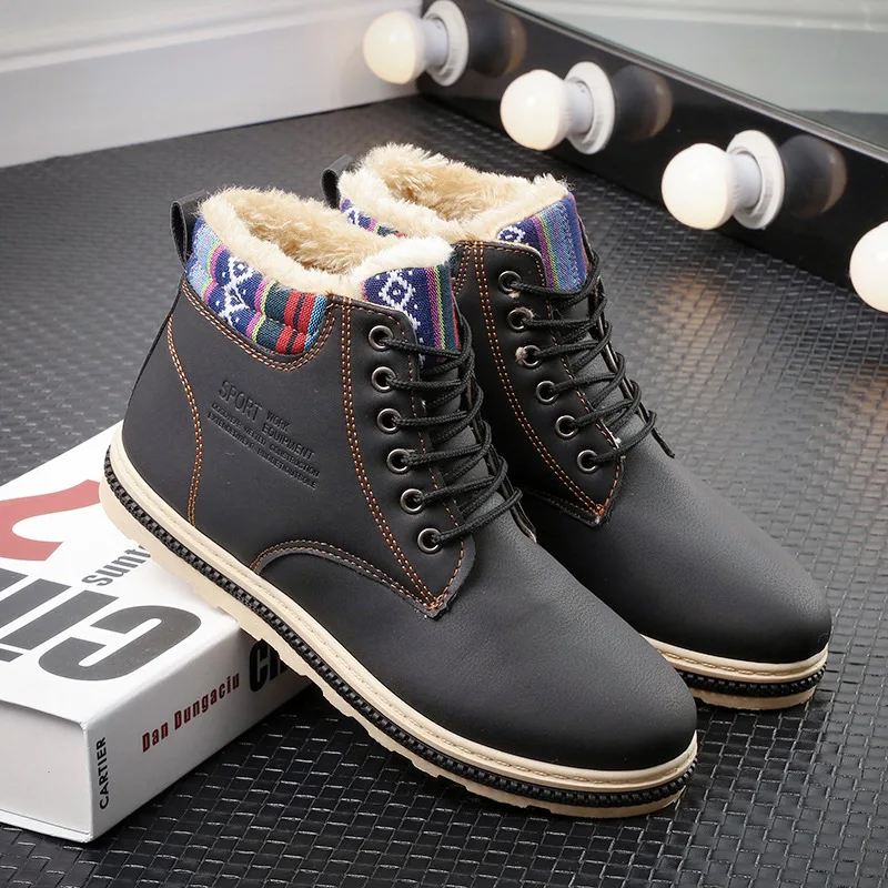 WDHKUN Winter snow boots classic men's boots comfortable plus velvet thick warm cotton shoes high help Martin boots size 39-44