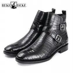 Деловые мужские роскошные ботинки из натуральной крокодиловой кожи; модель 100% года; Дизайнерская обувь с пряжкой; обувь для работы из
