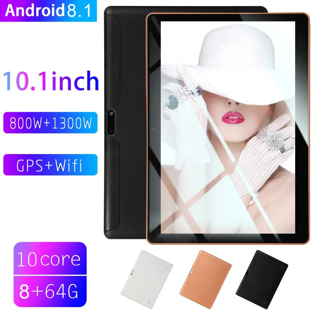 

KT107 Plastic Tablet 10.1 Inch HD Large Screen Android 8.10 Version Fashion Portable Tablet 8G+64G Black Tablet Black EU Plug