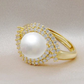 MeiBaPJ Настоящее серебро 925 проба Подсолнух ювелирный набор подвеска с большой жемчужиной кольцо серьги Свадебные украшения для женщин - Цвет камня: Gold ring