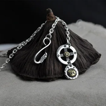 

925 Sterling Silver Necklace Takahashi Goro goro's Engraved Cross Wheel Flute Hook Hook Angle Men And Women Sweater Chain
