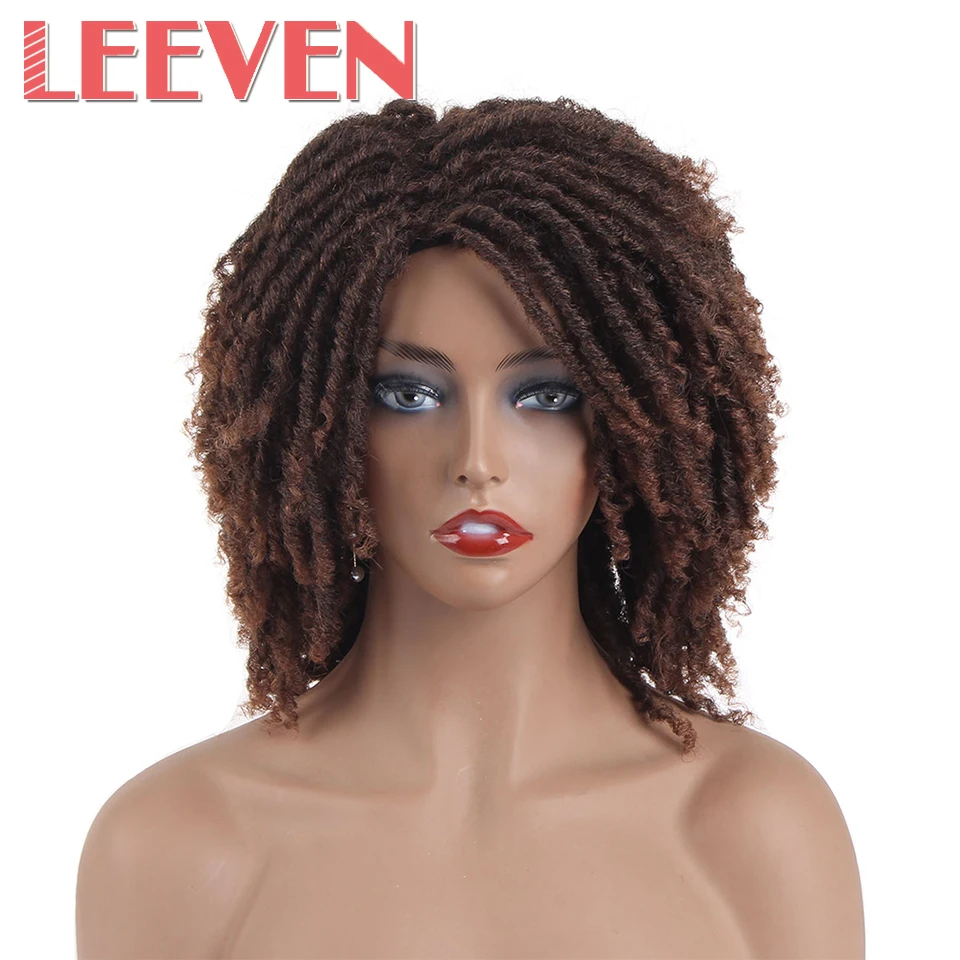 Leeven 8inch Synthetic Dreadlock Wigs with the curls at End Crochet Braids Wig For Woman Ombre Black Brown Soft Hair | Шиньоны и парики