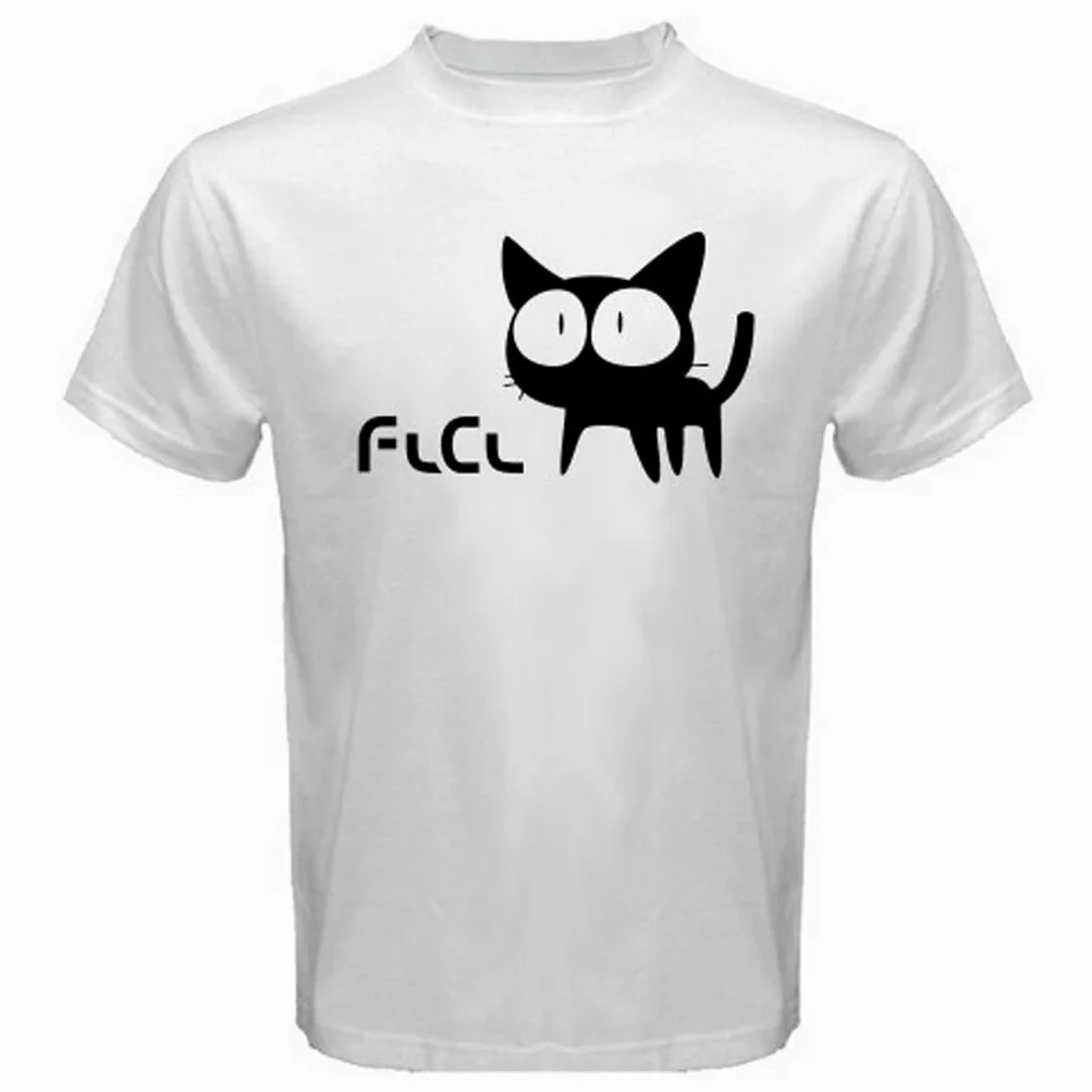 Новая мужская белая футболка FLCL с рисунком кота из мультфильма размер S до 3XL