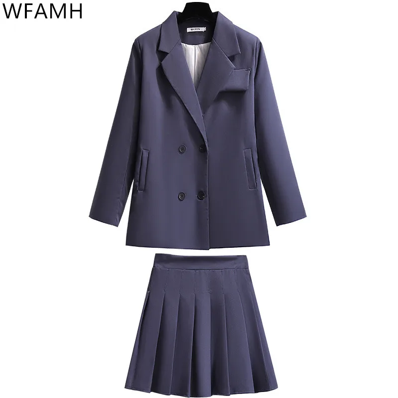 2021 Temperament Autumn New Fashion Slim Suit Pleated Skirt Two-piece Suit Spring And Autumn Plus Size Women's Clothing Solid