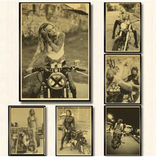 Винтаж Сексуальная женщина панк плакат мотоцикл ретро крафт-бумага плакат домашний бар декоративные настенные Стикеры