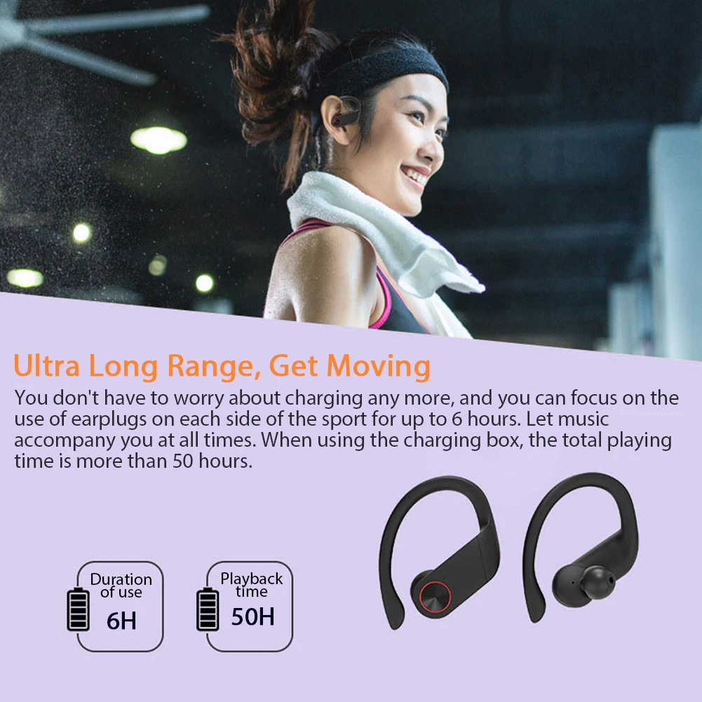 Регулируемые стерео Hands Free шумоподавление Sweatproof HIFI Спортивные Bluetooth Беспроводные наушники с крючком для бега музыка портативный