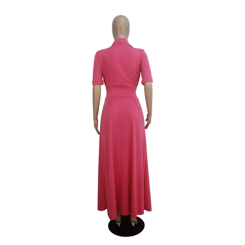 Новое дизайнерское красное платье длиной до щиколотки с высокой талией Vestidos, офисное женское платье с отложным воротником, рукава до локтя, с поясом, халат SD9113