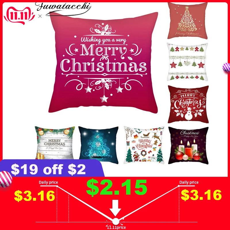 

Fuwatacchi Merry Christmas Cushion Cover Xmas Bell Tree Gift Throw Pillow Covers for Home Sofa Decorative Pillowcases 45*45cm