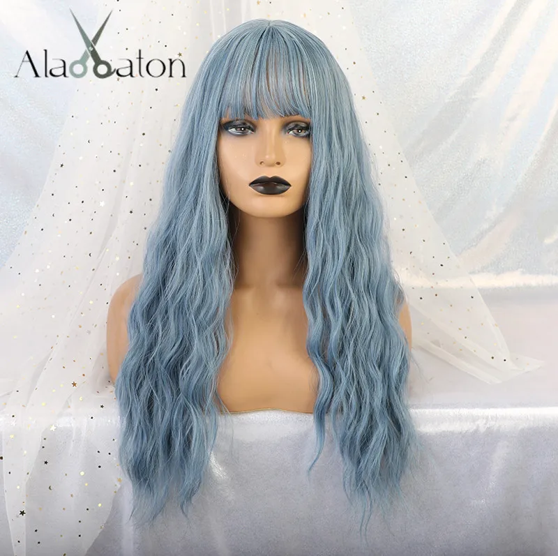 ALAN EATON волнистые женские парики из высокотемпературного волокна, синтетические парики, длинные волнистые волосы, Косплей парики для женщин, синий парик с челкой