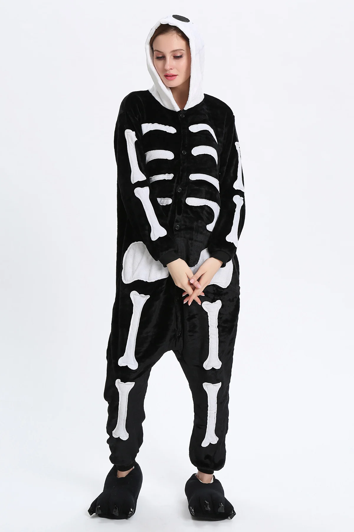 Kigurumi Uincorn, Мужская зимняя фланелевая одежда для сна, Пикачу, единорог, Пижама для взрослых, Мультяшные животные, Комбинезоны для женщин, пижама для пар - Цвет: Human skeleton