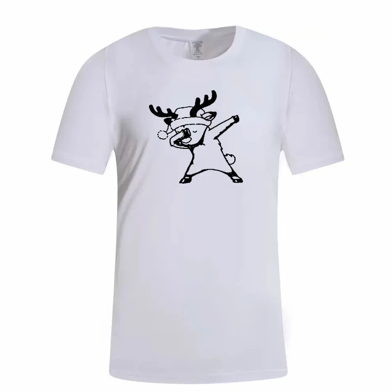 

deer print T Shirt Men Streetwear Casual Short Sleeve Round Neck Cotton T-Shirt Summer Tops Tee Elk Print bs099 white black