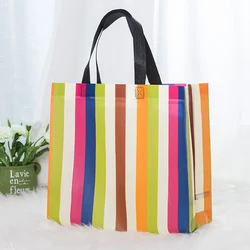 Reusable Eco-friendly Travel Storage Tote Practical Large Capacity Bag Multi-color Strip Foldable Non-woven Fabric Shopping Bag