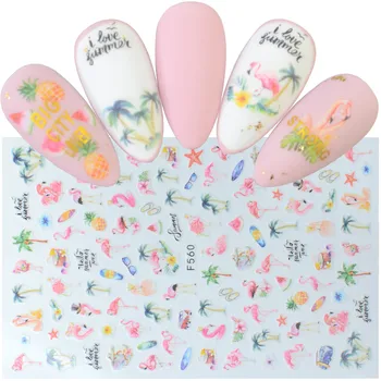 

1PC DIY Nail Sticker Green Coconut Tree Flamingo Pineapple Design 3D Self Adhesive Embossed Decals Nail Art Foil Decoration