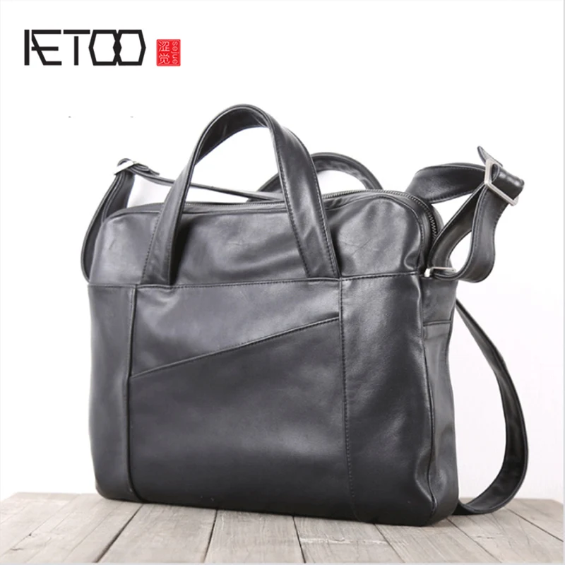 

BJYL Men's Business casual head cowhide single shoulder oblique cross handbag leather briefcase computer Bag
