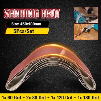 

5pcs Sanding Belts 450x100mm Mixed Grade 60 80 120 180 Grit Full Set Abrasive Oxide Polishing Power Tool Sander Grinding Machine