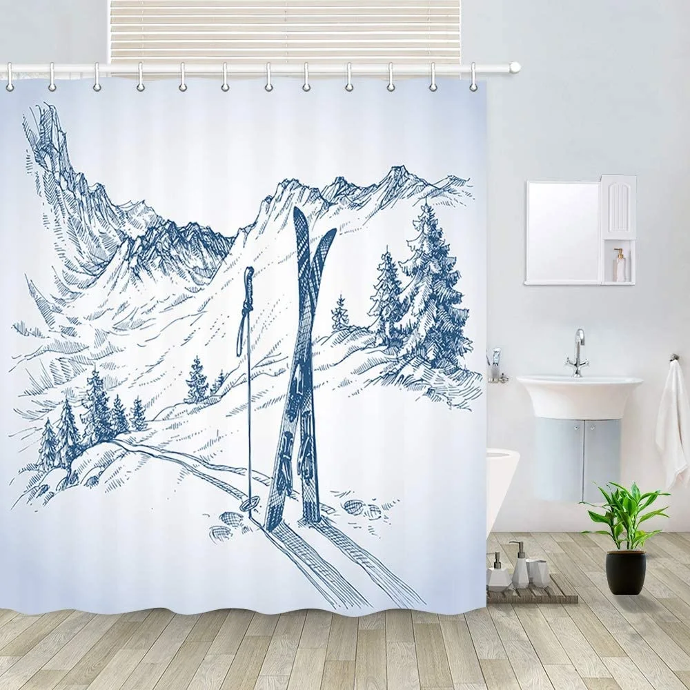 

Занавеска для душа зимняя спортивная, комплект одежды для лыж с елками в зимнее время года, занавеска для ванной из водонепроницаемой ткани