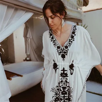

Women Beach Dress Cover-ups Swimsuit Cover Up Bikini Deep V Beachwear 2020 White Long Swim Suit Woman Crochet Summer Tunic Dress