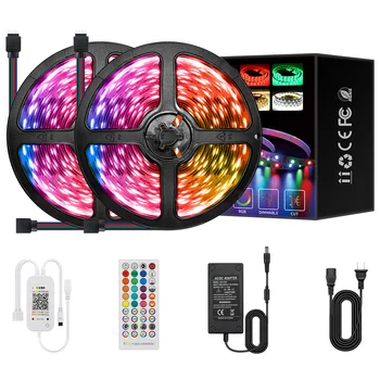 

RGB LED Strip Light Kit 5050 60 Leds/M Flexible Led Lighting Stripe Diode Music Remote Controller Power Adapter Set for Home Bar