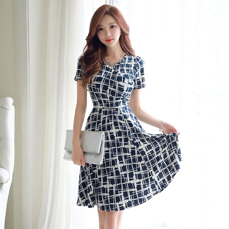 

WOMEN'S Dress 2019 New Style Debutante Vintage Printed Slim Fit Slimming Elasticity Dress Women's Flounced Midi-skirt