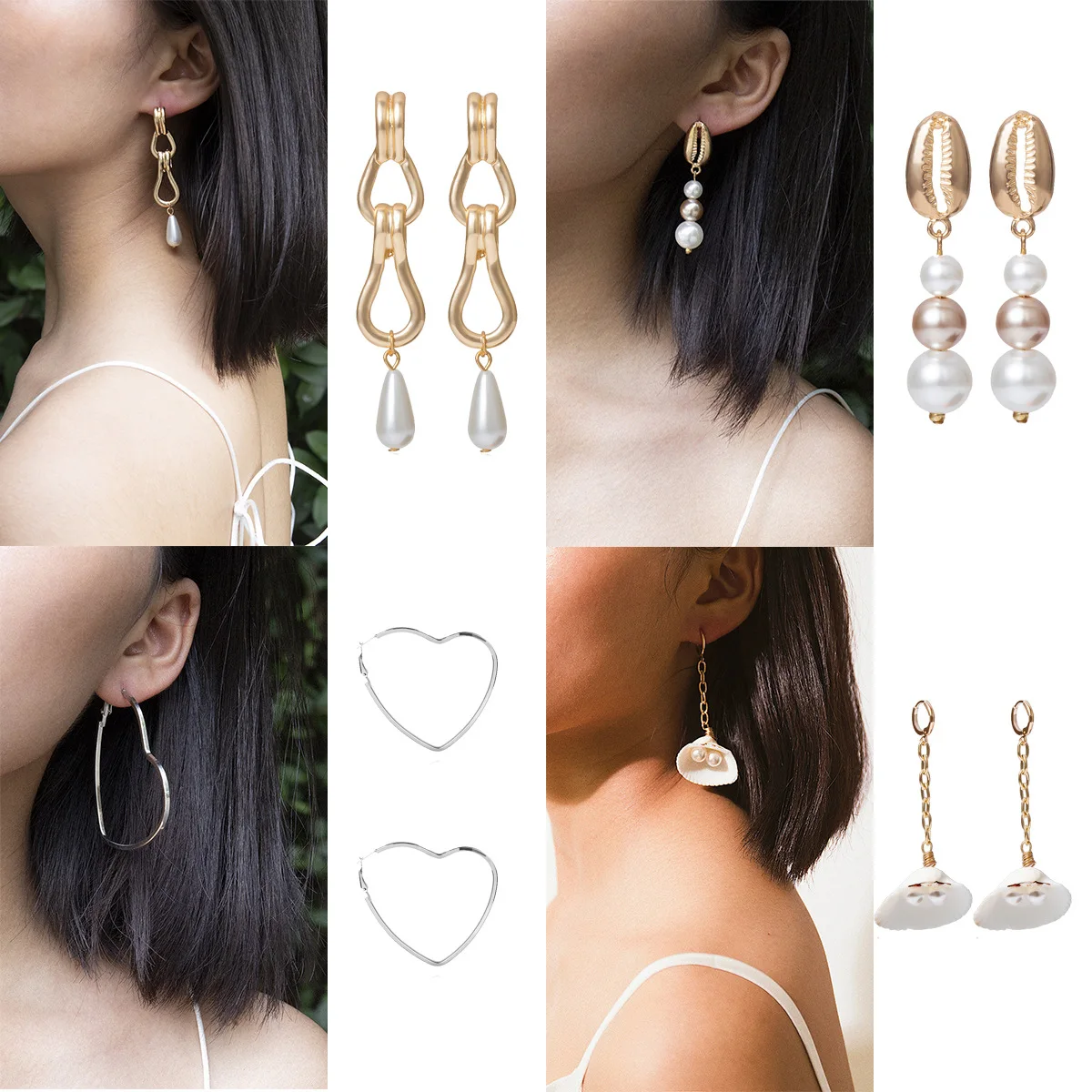 Marine Pearl Shell Geometric Earrings for Women Girls Wholesale Heart-shaped Creative Temperament Female Accessories | Украшения и