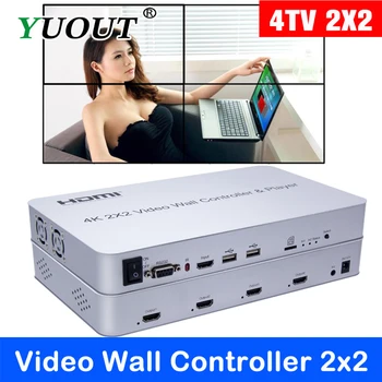 

YUOUT 4TV 4K 2X2 HDMI video wall controller 2X2 with player HDCP1.4 RS232 3.5mm audio output