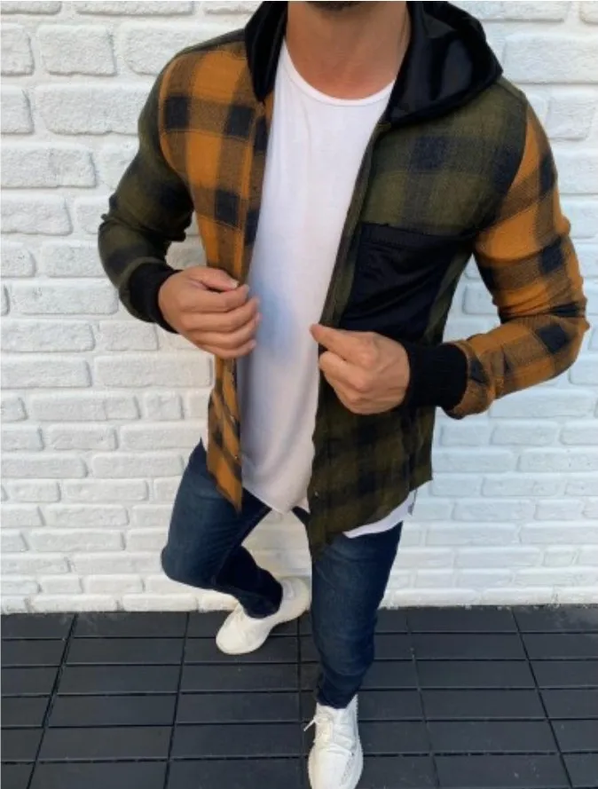 

'New 2020 Men's Cardigan, Hooded Plaid, Open-button Men's Casual Shirt