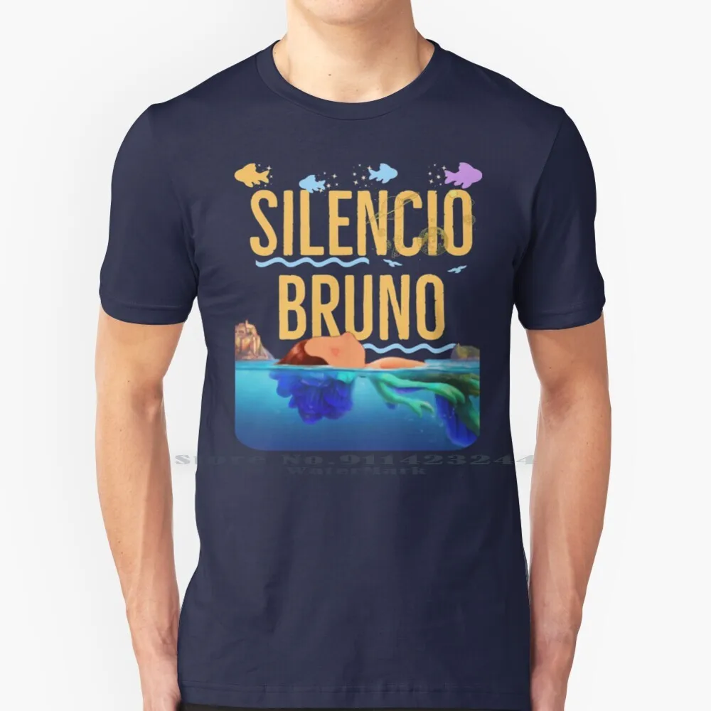 Silencio Bruno T Shirt 100% Puro Cotone Silencio Bruno Silenzio Italian Luca Movie Fish Mermaid Purple Blue Text Based Sea