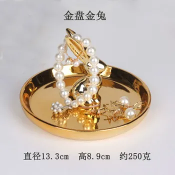 

Nordic style ceramic gold-plated handicraft gift storage jewelry plate ring watch home storage tray Ceramic & Enamel Europe