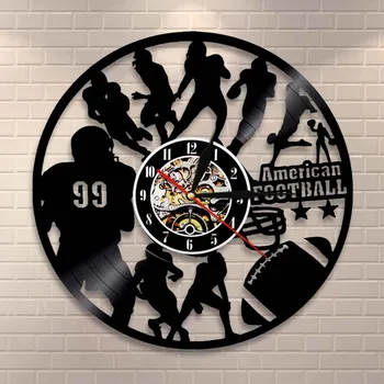 

American Football Home Decor Modern Design Wall Clock Rugby Football Player Silhouette Vinyl Record Wall Clock Sports Lover Gift