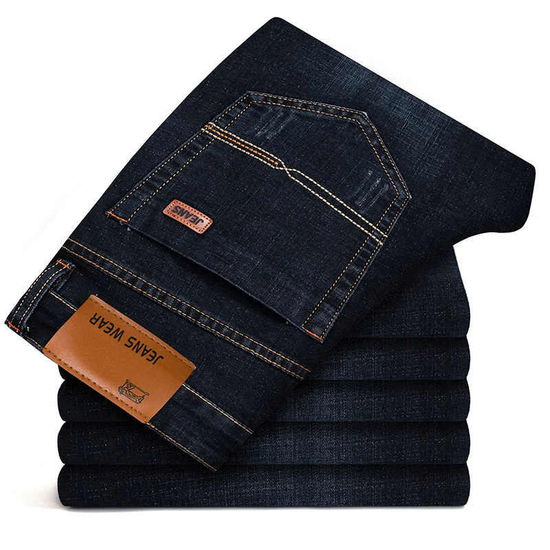 Бренд Brother Wang, мужские облегающие джинсы, модные, деловые, классические, стильные, Стрейчевые джинсы, джинсовые штаны, повседневные брюки, мужские, черные, синие - Цвет: 101-Blue black