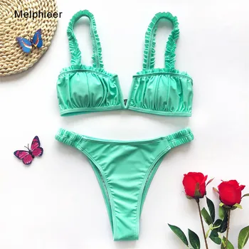 

Melphieer Ruffle V-plunge Bikini 2020 Women Swimsuit solid Swimwear Push Up Bathing Suit Sexy Bikini Set Pads Beachwear Biquini