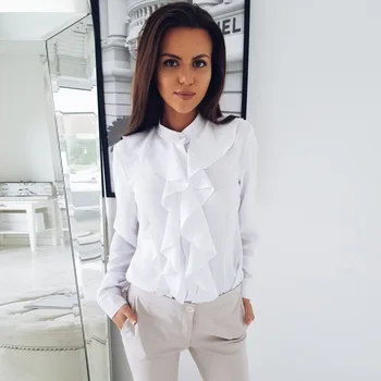 

clothing OWLPRINCESS 2019 Autumn Women's New Long-Sleeved Ruffled V-neck Shirt