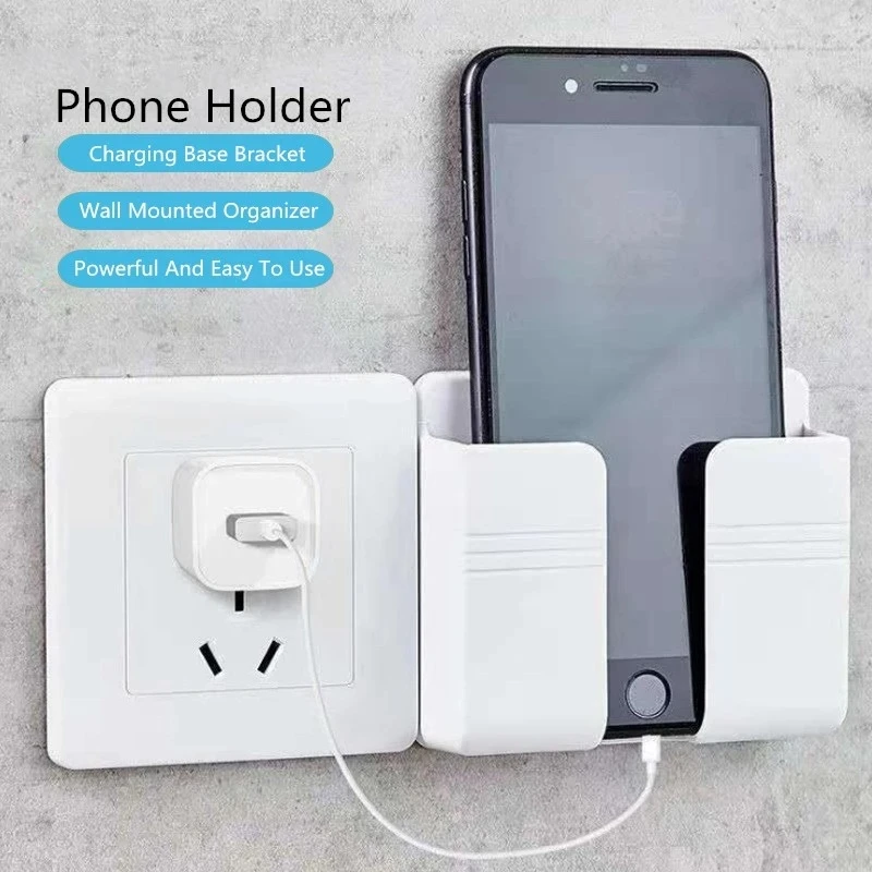 Punch Free Wall Mounted Organizer Storage Box Remote Control Mounted Mobile Phone Plug Wall Holder Charging Multifunction hook