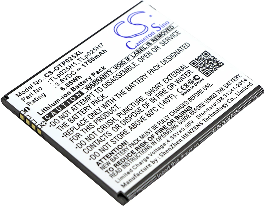 UPGRADE Cameron Sino Battery For Alcatel TLp025H1 One Touch POP 4 LTE OT-5051 OT-5051X 1750mAh / 6.65Wh | Мобильные телефоны и
