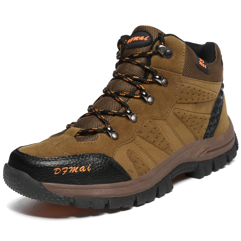 Big size 36-48 Men Boots Winter fur Snow Boots Warm Plush Lace Up High Quality Fashion Men Safety Shoes leather climbing Boots - Цвет: brown