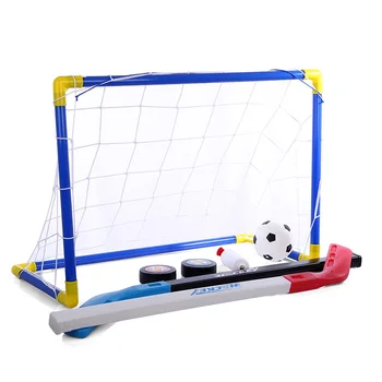 

2 in 1 Outdoor/Indoor Kids Sports Soccer & Ice Hockey Goals with Balls and Pump Practice Scrimmage Game Football Toy Set