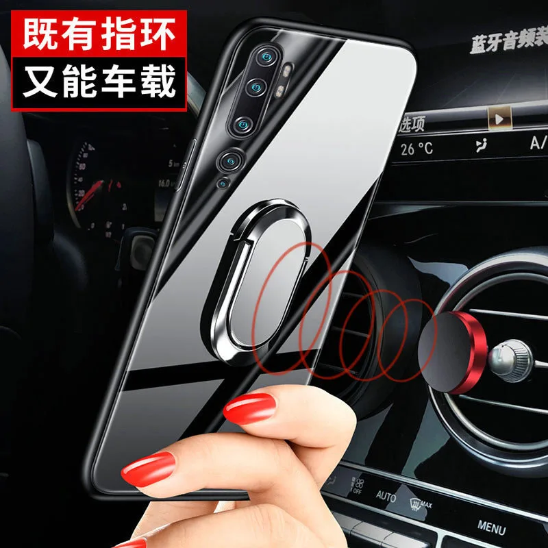 For Xiaomi Mi Note 10 Lite Case Tempered Glass Magnet Ring Holder Phone Case For Xiaomi Mi Note 10 Pro Hard Back Cover 2