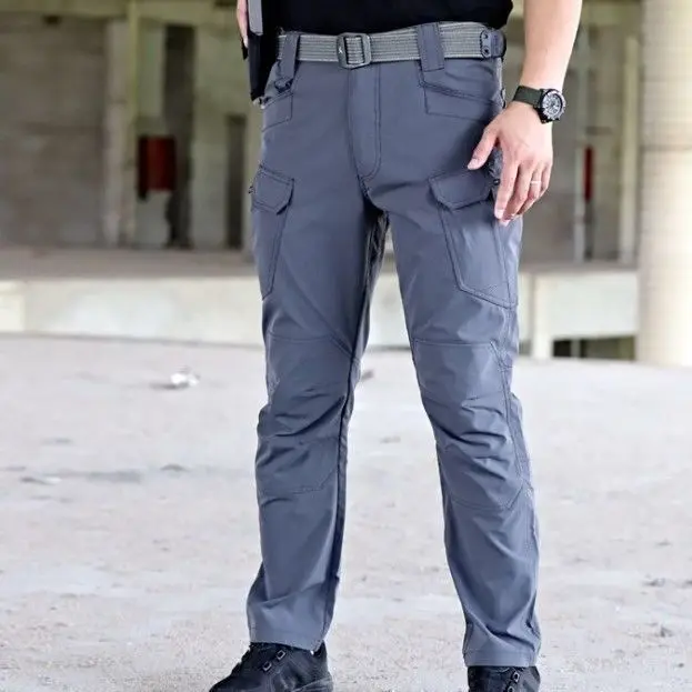 Tactical pants men's elastic spring and summer quick-drying pants windproof and waterproof camouflage overalls loose large size Quick dry grey