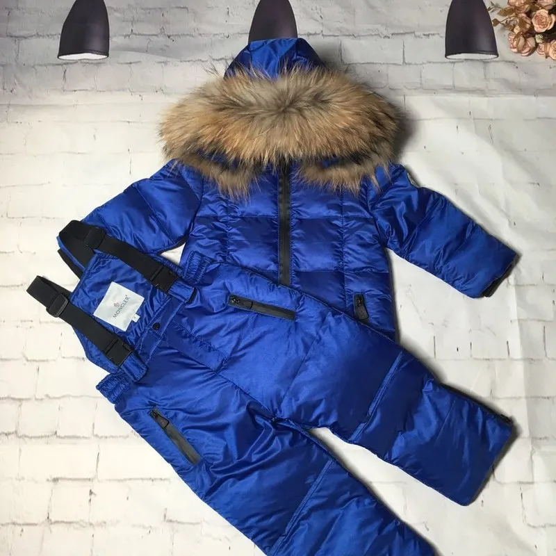 

Real Raccoon fur 80cm -140cm 2019 Winter Jacket Children down jackets & PANT duck down Fur hooded girl snowsuit boy Suit set outerwear ski suit winter parka jacket +pant